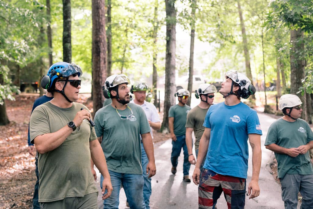 Miller's crew during a job-site briefing